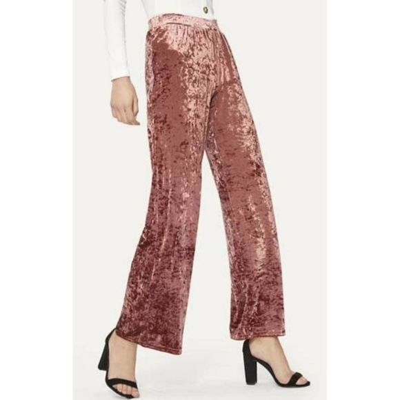 LF BSBW Crushed Velvet Wide Leg Button Pants Rose Medium - Picture 1 of 9
